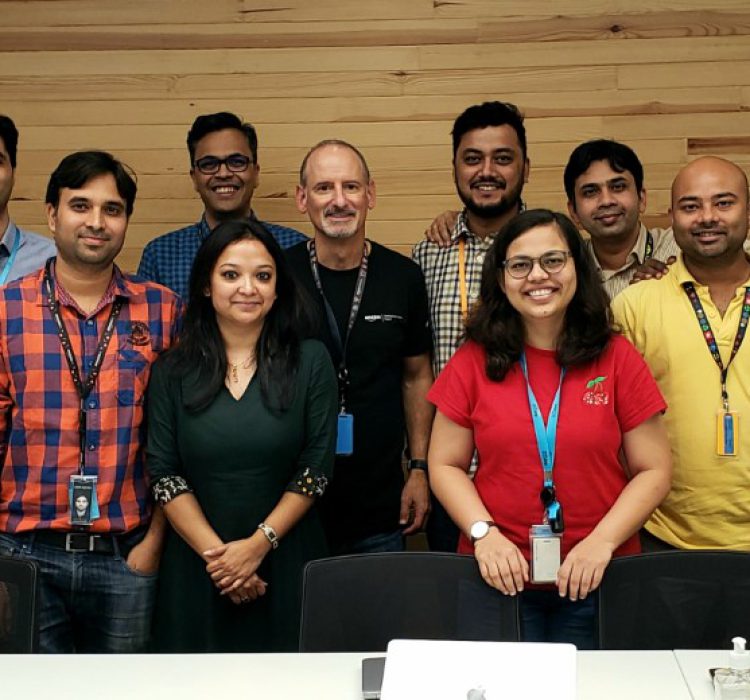 Jonathan in Bengaluru, India with Amazon colleagues in 2019